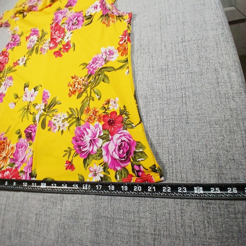 Yellow Boho Top Floral Flutter Sleeve Ruffle Front Blouse Large Semi Sheer - Picture 5 of 12